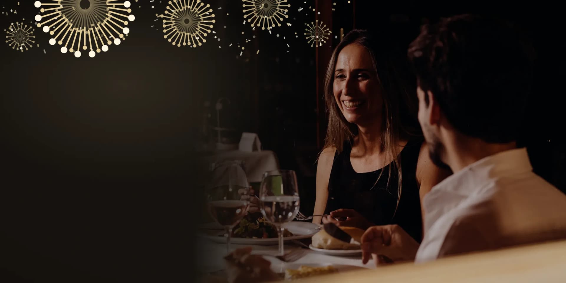 Jantar no Restaurante Figueiral com fogo-de-artifício dourado
